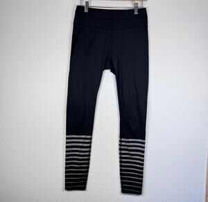 Athleta Leggings Zip Pocket Womens Small Black Silver Stripe Running Yoga